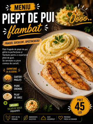 Piept de pui flambat cu piure