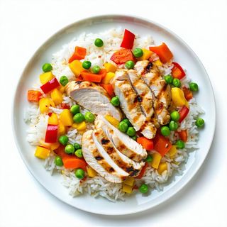 Riso con verdure miste e pollo