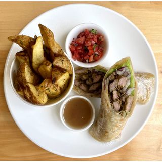 Beef Chapati Rolls With Kachumbari, and Red Wine Vinaigrette.