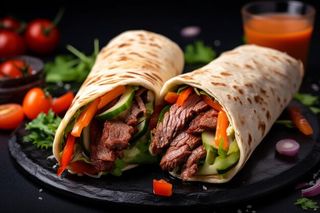 Wrap cu vita frageda servit cu cartofi prajiti