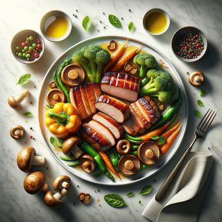 Pork with vegetables and mushrooms