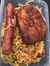 Stir Fry Noodles, Sausage And Grilled Chicken