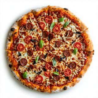 Pizza Ibérica (30 Cm.), Tomate, sobrasada, chorizo, queso y paleta