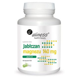 Magnez jabłczan magnezu 140 mg z B6 pirydoksalo-5-fosforan P-5-P 5 mg 100 kapsułek vege Aliness
