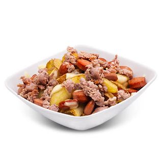 Patate con wurstel, salsiccia e scamorza