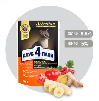 Club 4 Paws Premium вологий корм для дорослих котів селекшн Шматочки з кроликом та індичкою в соусі