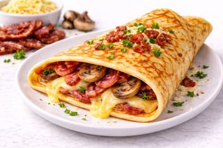 Палачинка с бекон, кашкавал и гъби