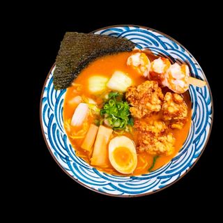 R9. Spicy Kara Age Ebi Kushi Miso Ramen