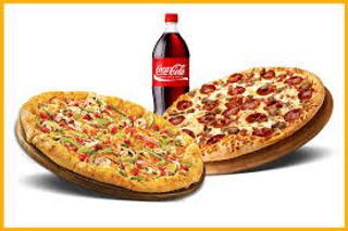 2 Pizzas medianas y bebida grande