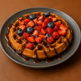 Gofre con chocolate y frutos rojos