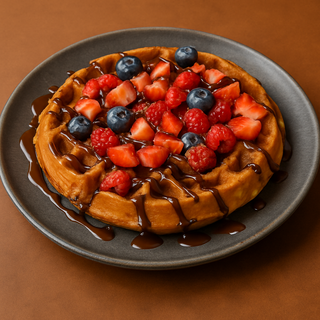 Gofre con chocolate y frutos rojos