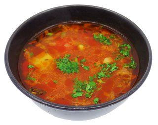 Ciorba de legume + chifla & ardei iute