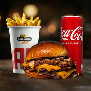 SLOPPY JOE double + pomfrit + Coca cola 0.33l