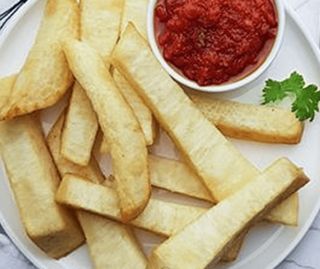 Fried Yam and Egg Sauce