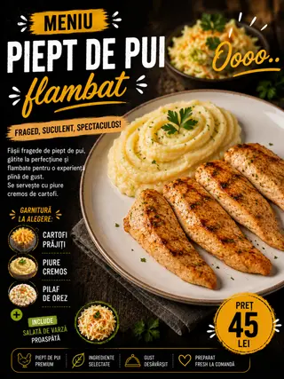Piept de pui flambat cu piure