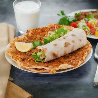 Lahmacun con falafel o vegetal con queso + patatas + bebida