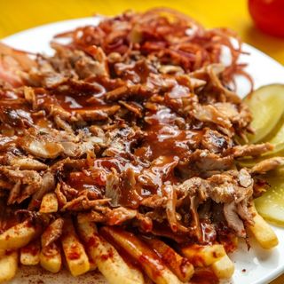 Salchipapas with kebab