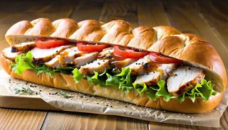 N 22 bis Baguette Bianca, Filetto di Pollo, Pomodori, Lattuga, Salsa BB