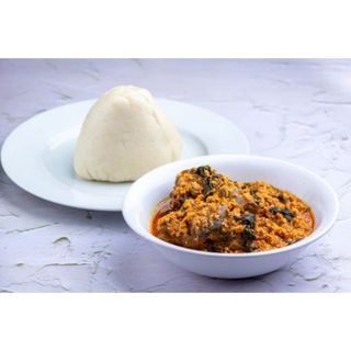 Poundo, egusi, goat meat
