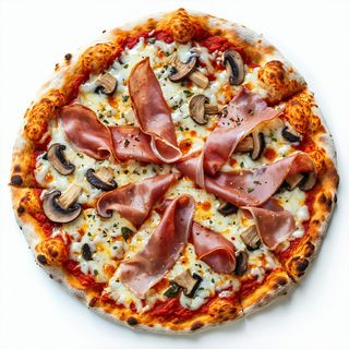 Pizza le rosse prosciutto e funghi