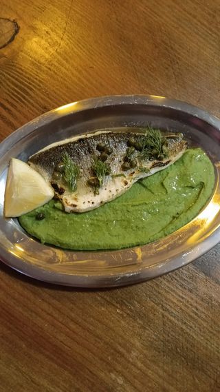 Seabass loin with Pea Puree