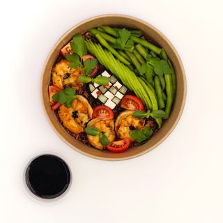 სამეფო კრევეტების ბოული/Bowl with king prawns