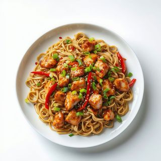 Tallarines fritos con pollo