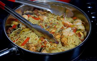 Stir Fried Noodles and Small Fish