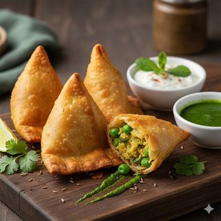 Samosa fatta in casa con salsa raita e coulis di menta 3 pezzi