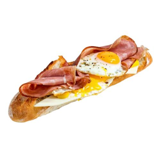 Bocadillo De Jamón Serrano, Queso Y Huevo Frito