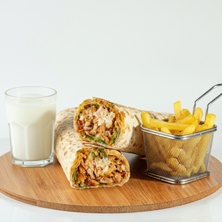 ქათმის შაურმა საშუალო +აირანი+ფრი / Chicken Shawarma + Ayran + Fries