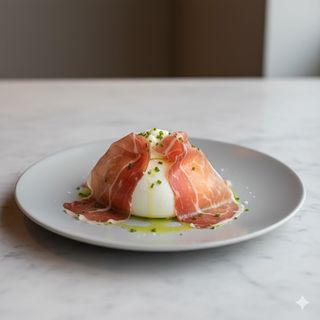 Burrata di Andrea con cascata di culatello su