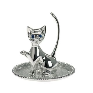 Suport argintat pentru inel pisica