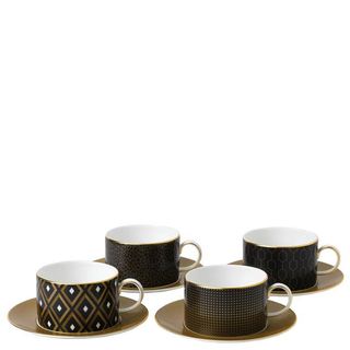  set 4 cesti ceai cu farfurii asortate Arris, portelan Wedgwood
