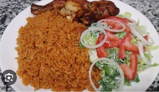 Special jollof rice with a piece of chicken 