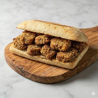 Panino con bocconcini impanati con pane carasau e spezie
