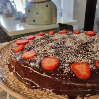 Tarte de coco com ganache de chocolate - fatia