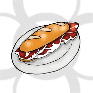 Bocadillo de ternera, pimiento y huevo 