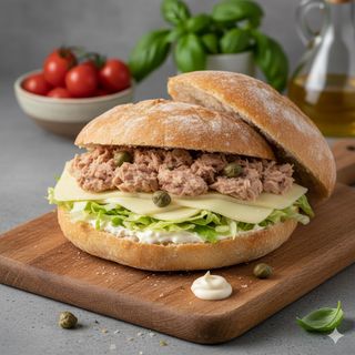 Puccia con tonno, formaggio, maionese e capperi