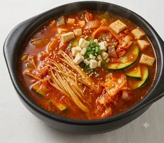 Kimchi jjigae picante con tofu y verduras