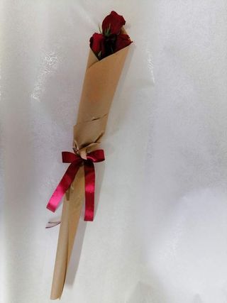 3 crvene ružu u tuljku od Havana papira