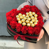 ყუთის კომპოზიცია ferrero rocher-ის შოკოლადით