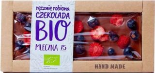 Czekolada mleczna z czarnymi porzeczkami i truskawkami Bio 53 g - Cukiernia Staropolska