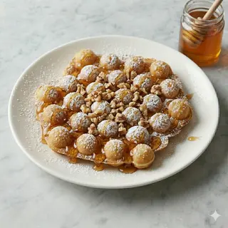 Bubble waffle con miele e noci