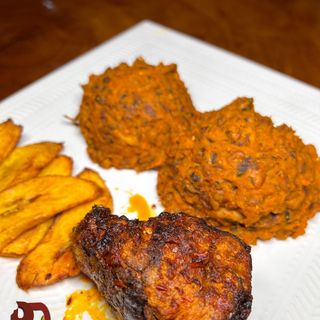 Beans, fried plantain & Fish