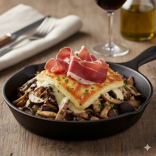 Mezza fornella funghi, provola e prosciutto crudo