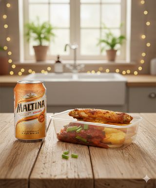 Sweet potato, turkey and a drink