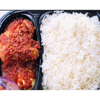 White Rice and Pepper Sauce and Turkey