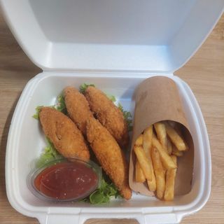 ქათმის ნაგეცები ფრის გარნირით