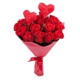 Buchet (1022)din 21 trandafiri rosii Olanda cu 2 inimi decorative